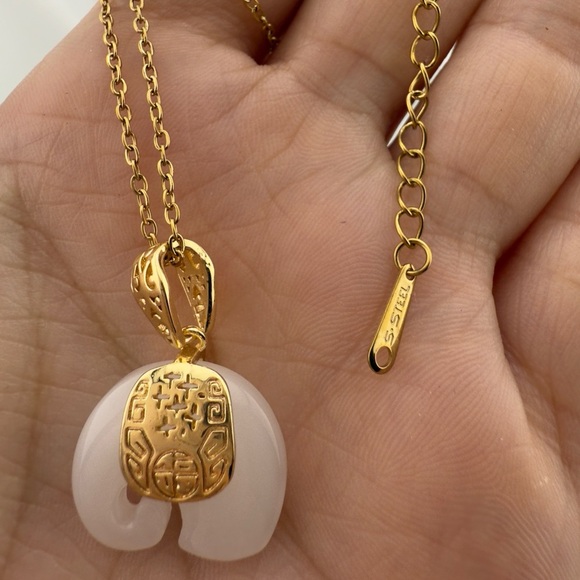 Anthropologie Gold and White Elephant Pendant Necklace - Picture 4 of 8